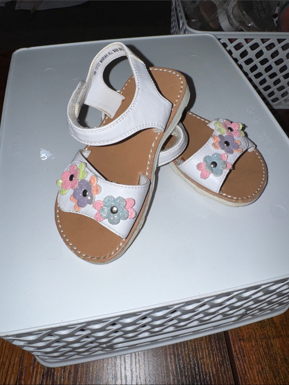 Rachel Shoes White Toddler Sandals with Pastel Floral Accents